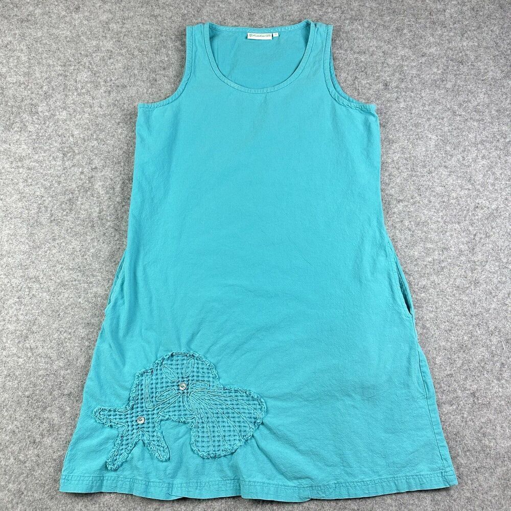 Lulu B Dress Womens S Blue Coastal Seashell Starfish Applique Beach Pockets